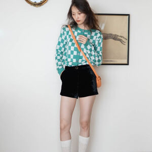 Vintage vibes Green Checked 100% Merino Wool Cardigan